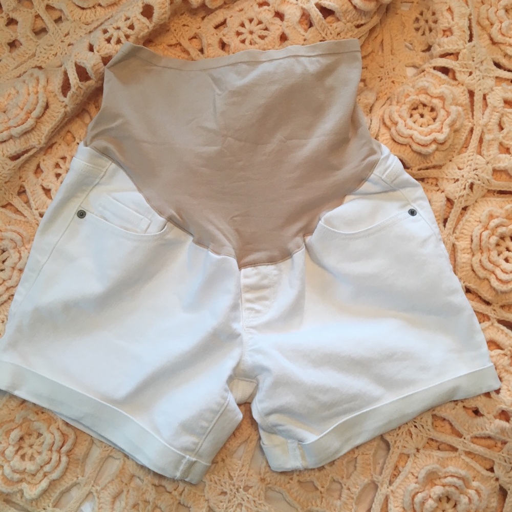 White Maternity Jean Shorts